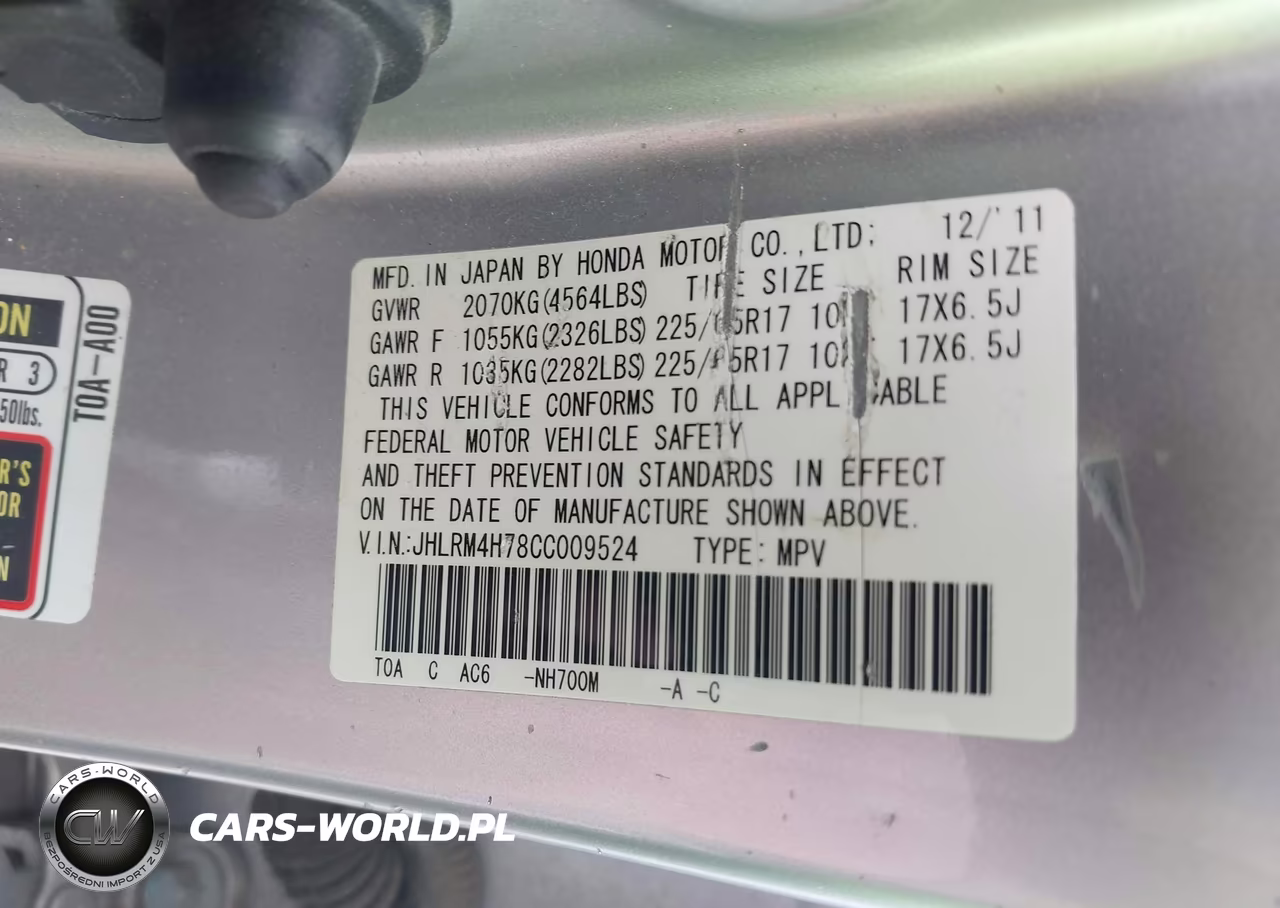 2012 Honda Cr-V Ex-L VIN:JHLRM4H78CC009524 - 9