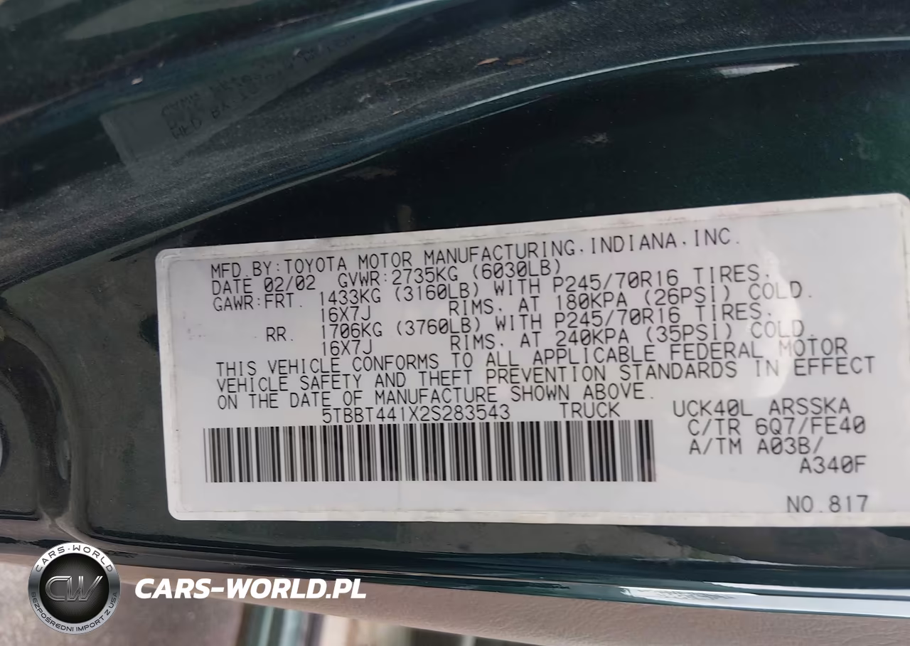 2002 Toyota Tundra Sr5 VIN:5TBBT441X2S283543 - 9