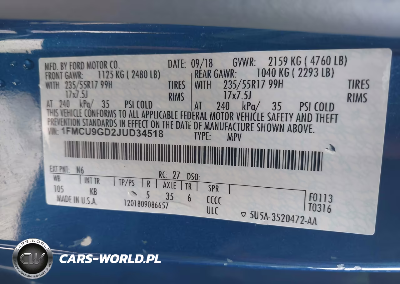 2018 Ford Escape Se VIN:1FMCU9GD2JUD34518 - 9