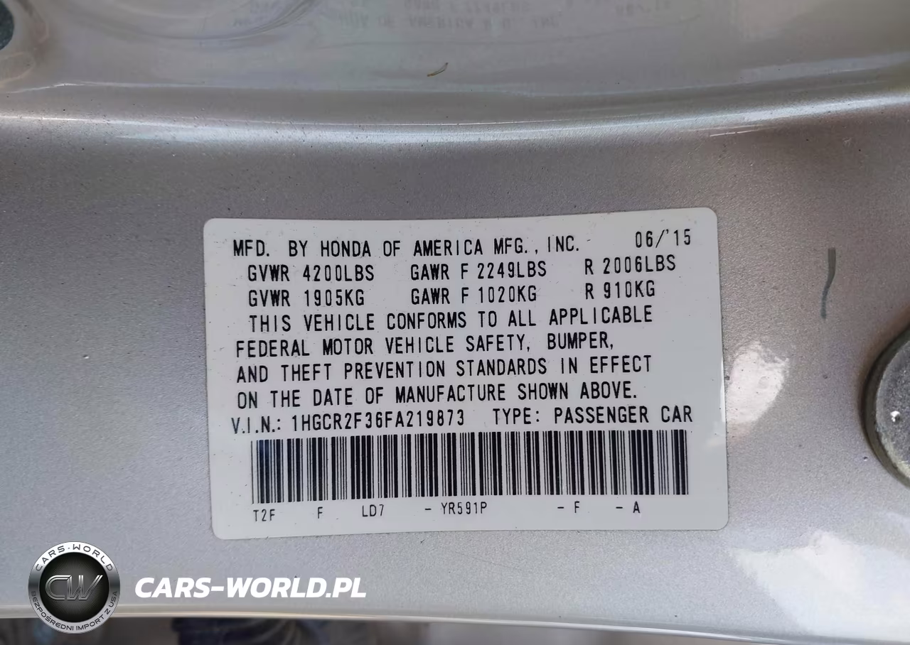 2015 Honda Accord Lx VIN:1HGCR2F36FA219873 - 9