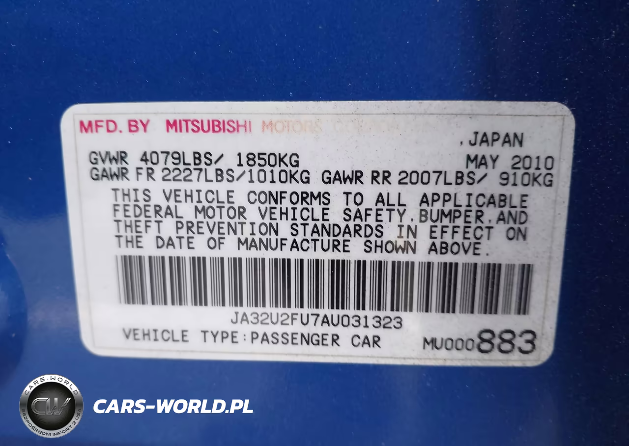 2010 Mitsubishi Lancer Es VIN:JA32U2FU7AU031323 - 9