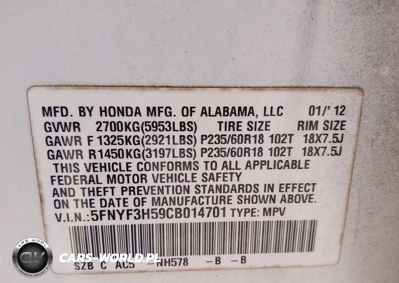 2012 Honda Pilot Ex-L VIN:5FNYF3H59CB014701 - 9