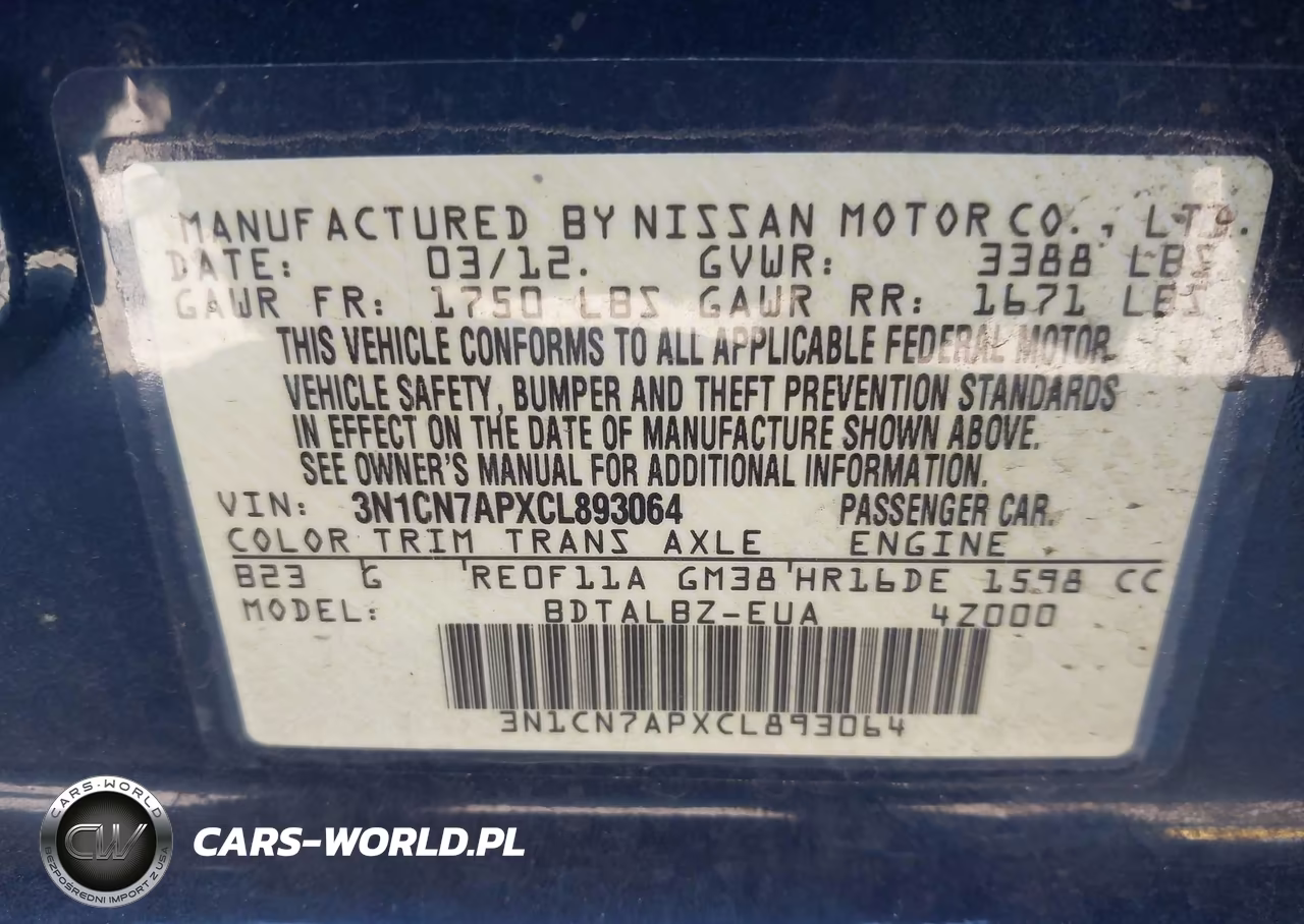 2012 Nissan Versa 1.6 Sv VIN:3N1CN7APXCL893064 - 9