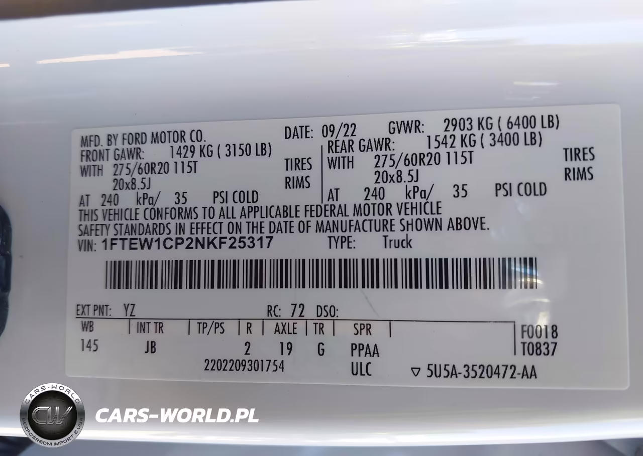 2022 Ford F-150 Xl VIN:1FTEW1CP2NKF25317 - 9