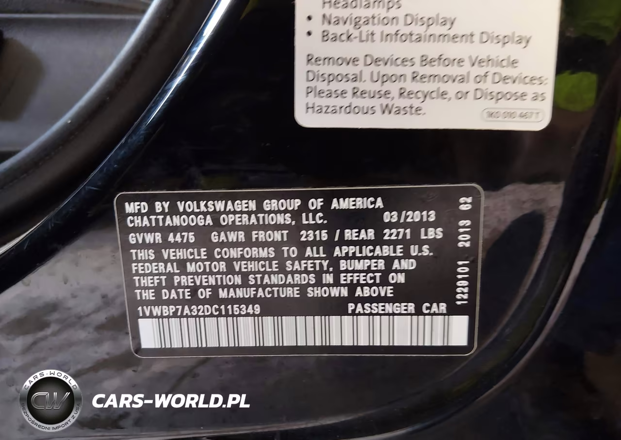2013 Volkswagen Passat Se W-Sunroof Nav VIN:1VWBP7A32DC115349 - 9