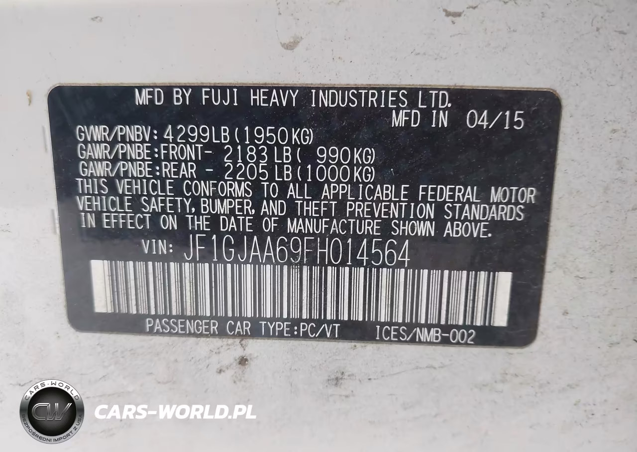 2015 Subaru Impreza 2.0I (Cvt) VIN:JF1GJAA69FH014564 - 9
