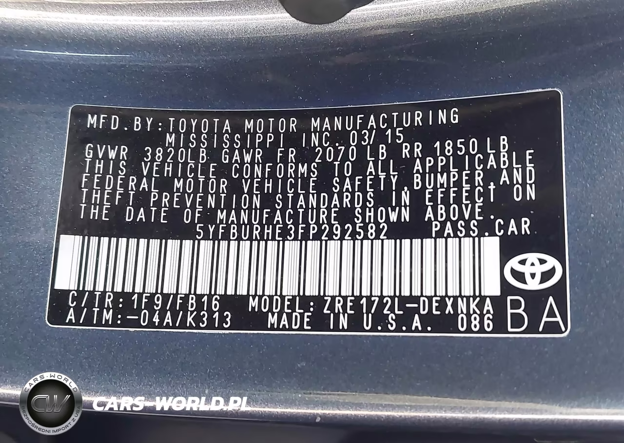 2015 Toyota Corolla Le Plus VIN:5YFBURHE3FP292582 - 9
