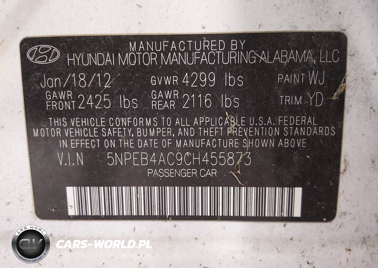 2012 Hyundai Sonata Gls VIN:5NPEB4AC9CH455873 - 9