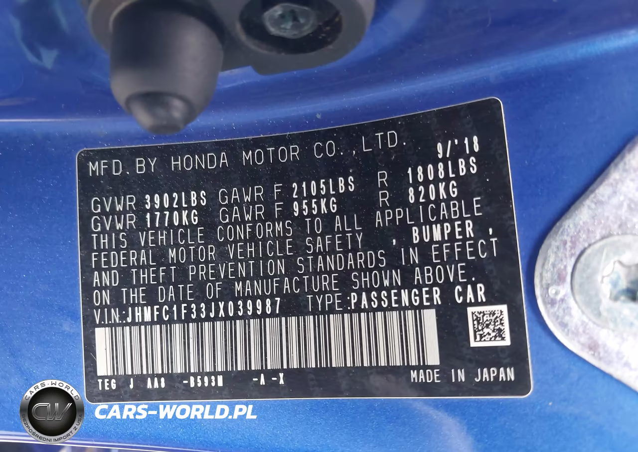 2018 Honda Civic Ex-T VIN:JHMFC1F33JX039987 - 9