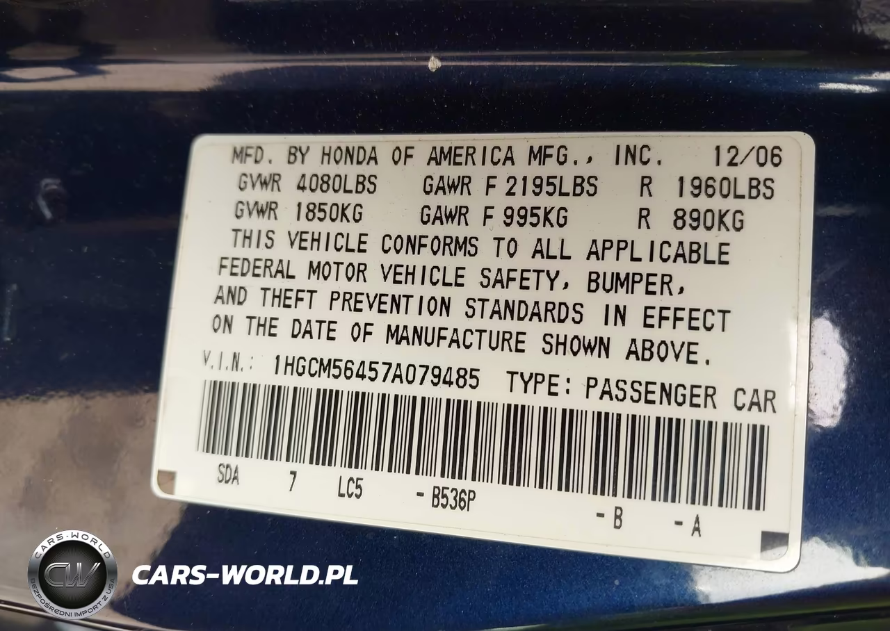 2007 Honda Accord 2.4 Lx VIN:1HGCM56457A079485 - 9