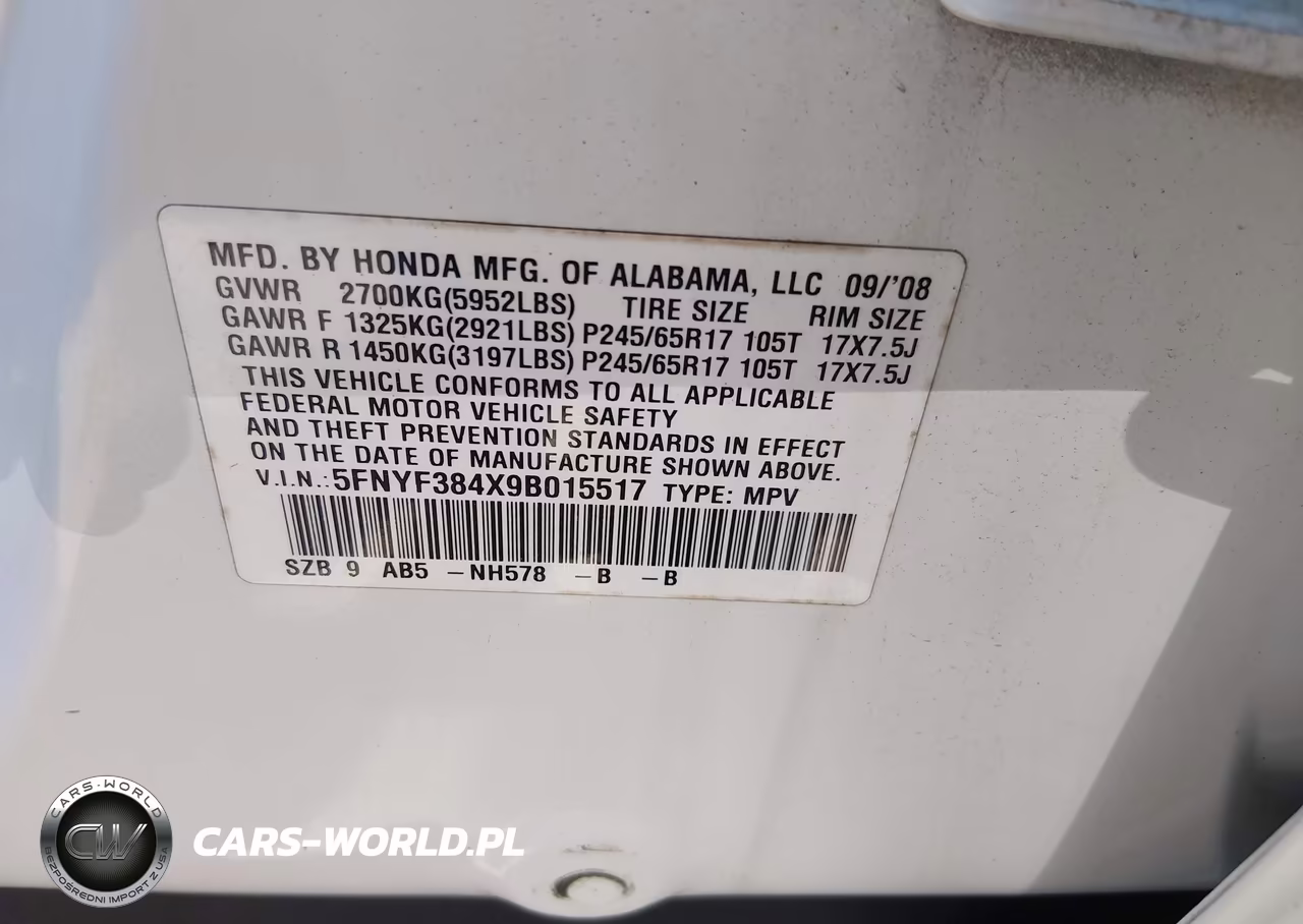 2009 Honda Pilot Ex VIN:5FNYF384X9B015517 - 9