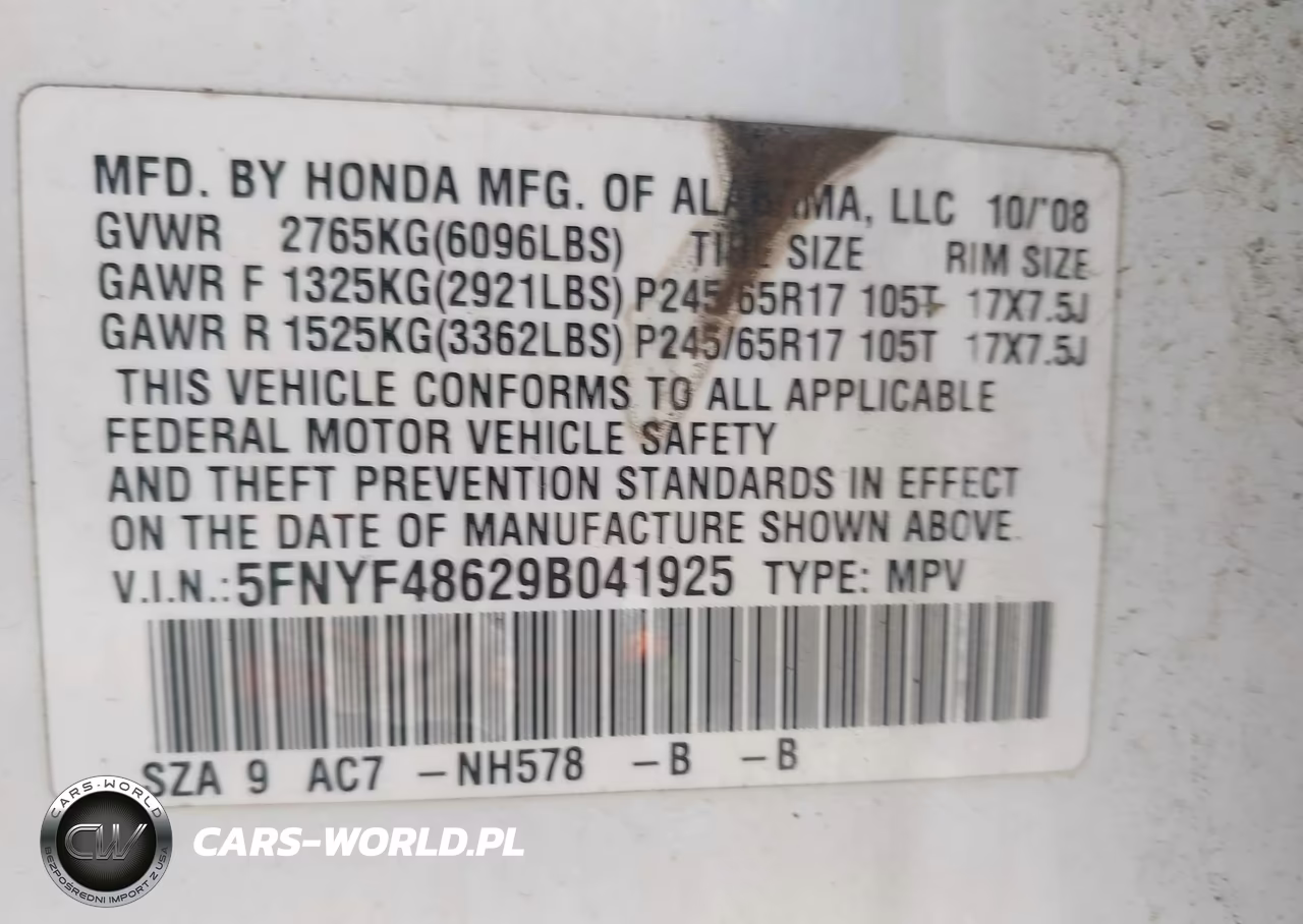 2009 Honda Pilot Ex-L VIN:5FNYF48629B041925 - 9