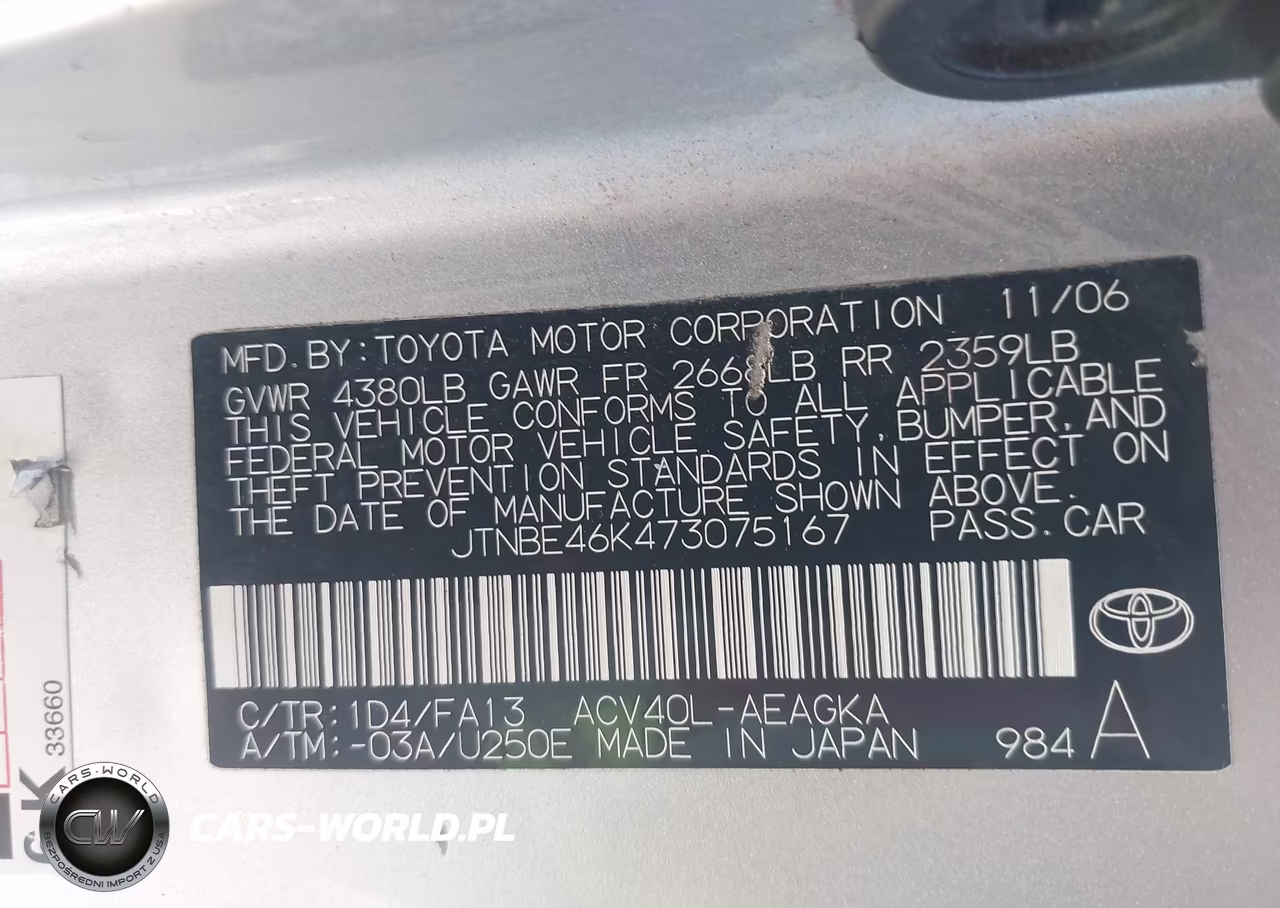 2007 Toyota Camry Xle VIN:JTNBE46K473075167 - 9