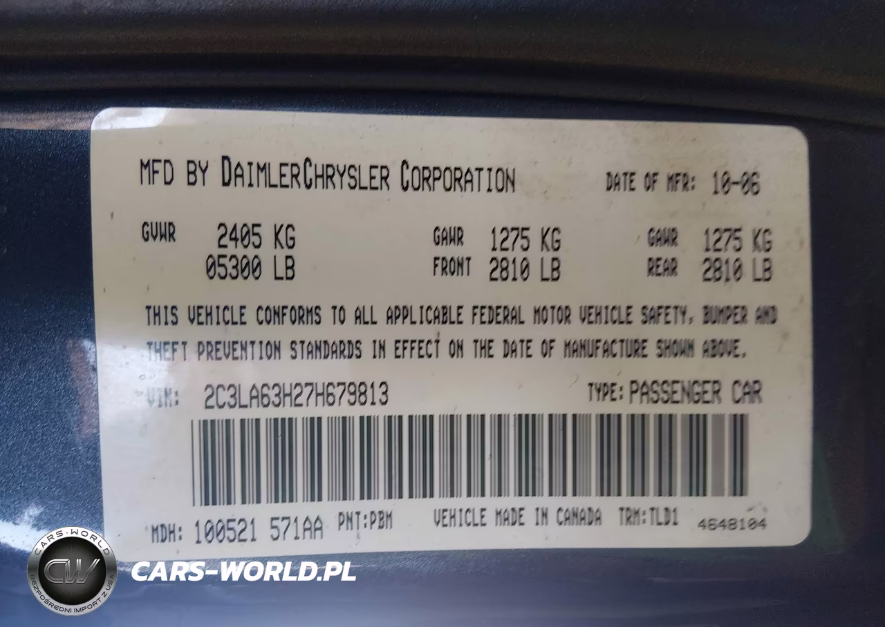 2007 Chrysler 300C VIN:2C3LA63H27H679813 - 9