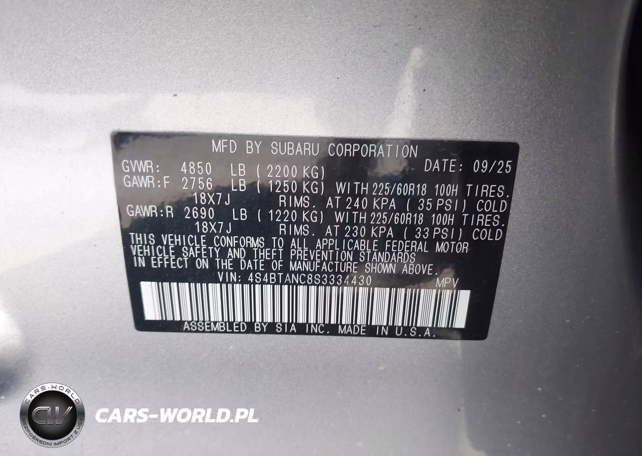 2025 Subaru Outback Limited VIN:4S4BTANC8S3334430 - 9
