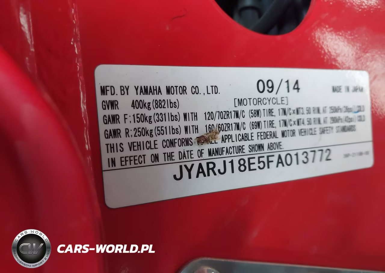 2015 Yamaha Fz6 R VIN:JYARJ18E5FA013772 - 10