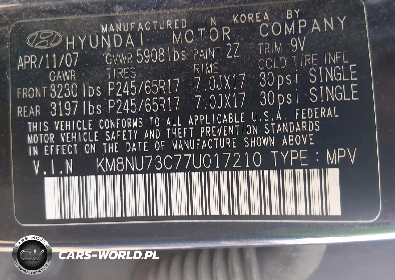 2007 Hyundai Veracruz Gls-Limited-Se VIN:KM8NU73C77U017210 - 9