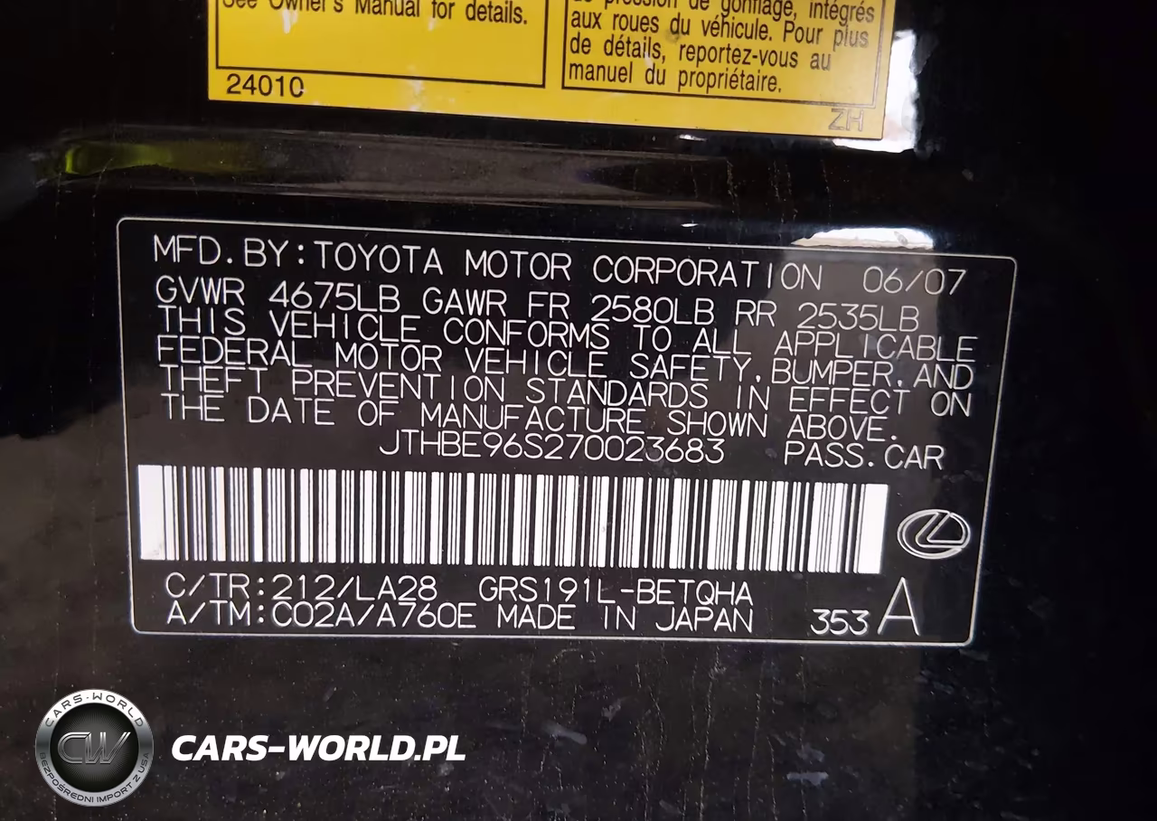 2007 Lexus Gs 350 VIN:JTHBE96S270023683 - 9