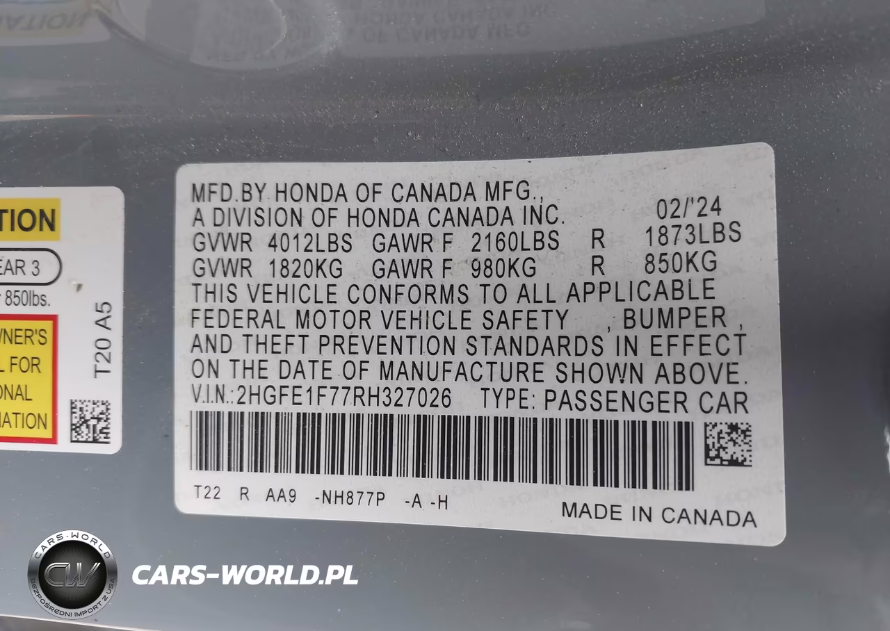 2024 Honda Civic Ex VIN:2HGFE1F77RH327026 - 9