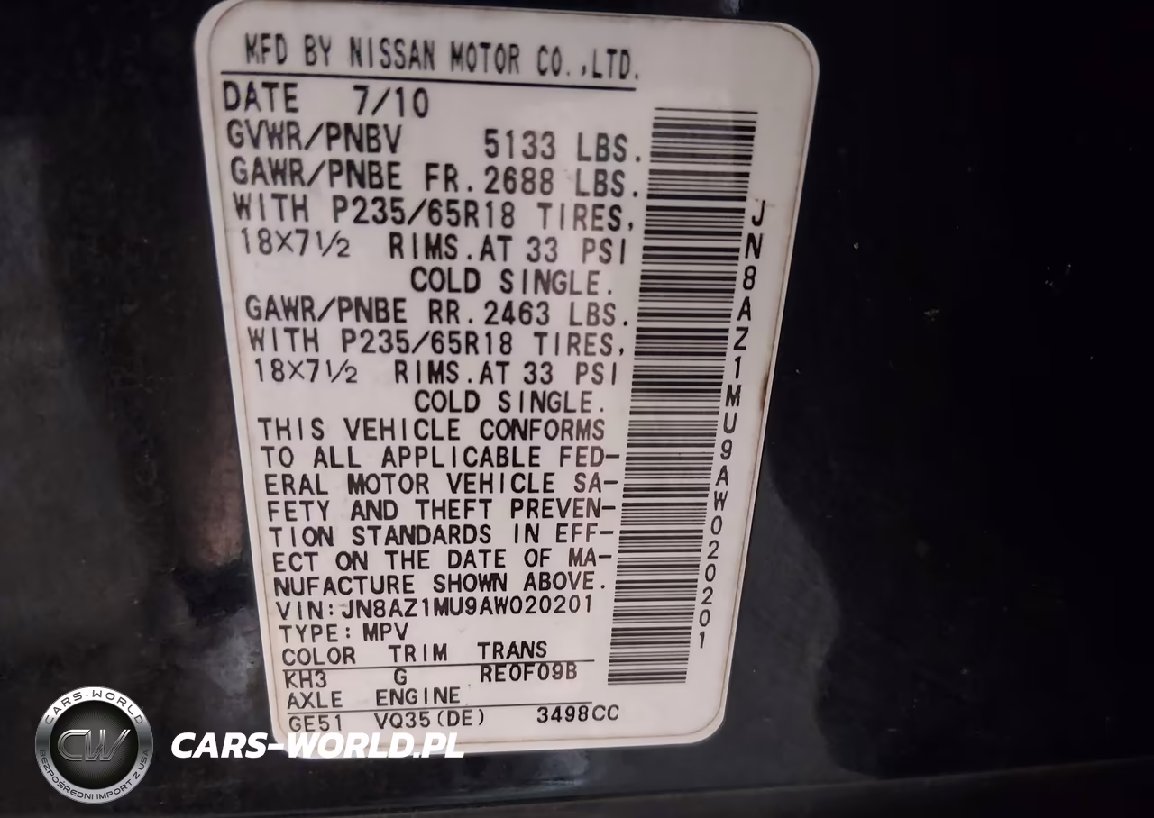 2010 Nissan Murano Sl VIN:JN8AZ1MU9AW020201 - 9