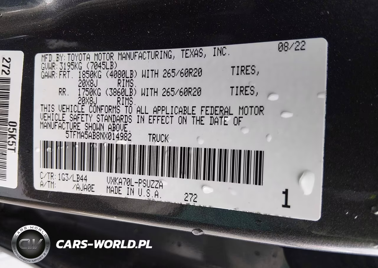 2022 Toyota Tundra 2Wd 1794 Edition VIN:5TFMA5AB8NX014982 - 9