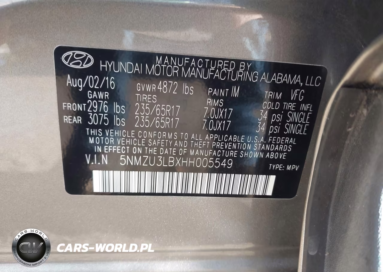 2017 Hyundai Santa Fe Deportivo 2.4L VIN:5NMZU3LBXHH005549 - 9