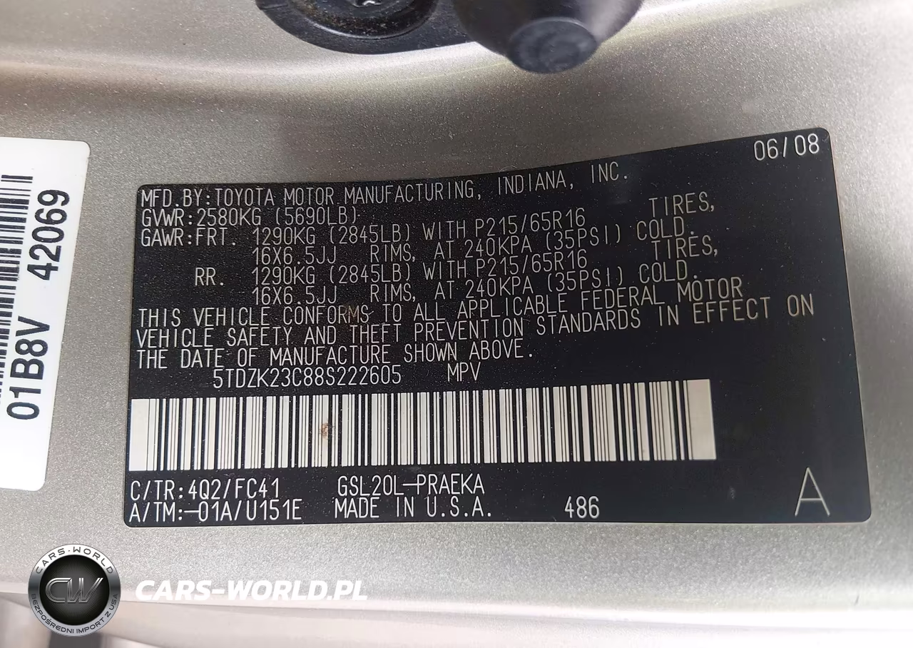 2008 Toyota Sienna Le VIN:5TDZK23C88S222605 - 9