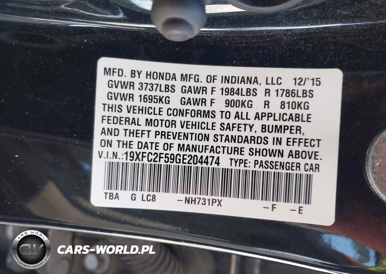 2016 Honda Civic Lx VIN:19XFC2F59GE204474 - 9