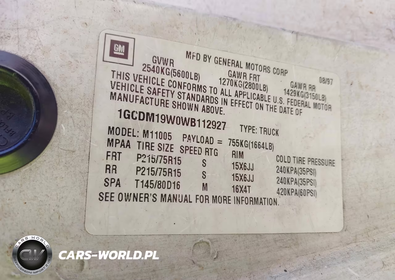 1998 Chevrolet Astro VIN:1GCDM19W0WB112927 - 12