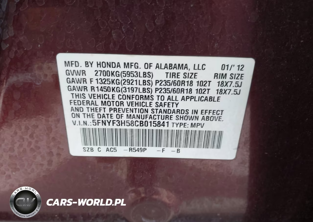 2012 Honda Pilot Ex-L VIN:5FNYF3H58CB015841 - 9