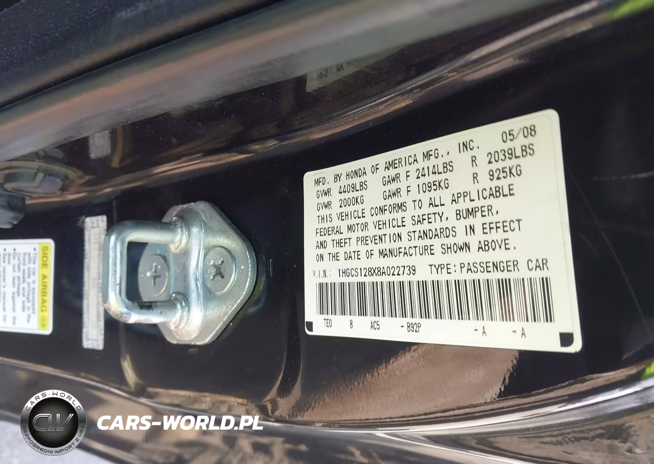2008 Honda Accord Cpe 2.4 Ex-L-Ex-L VIN:1HGCS128X8A022739 - 9