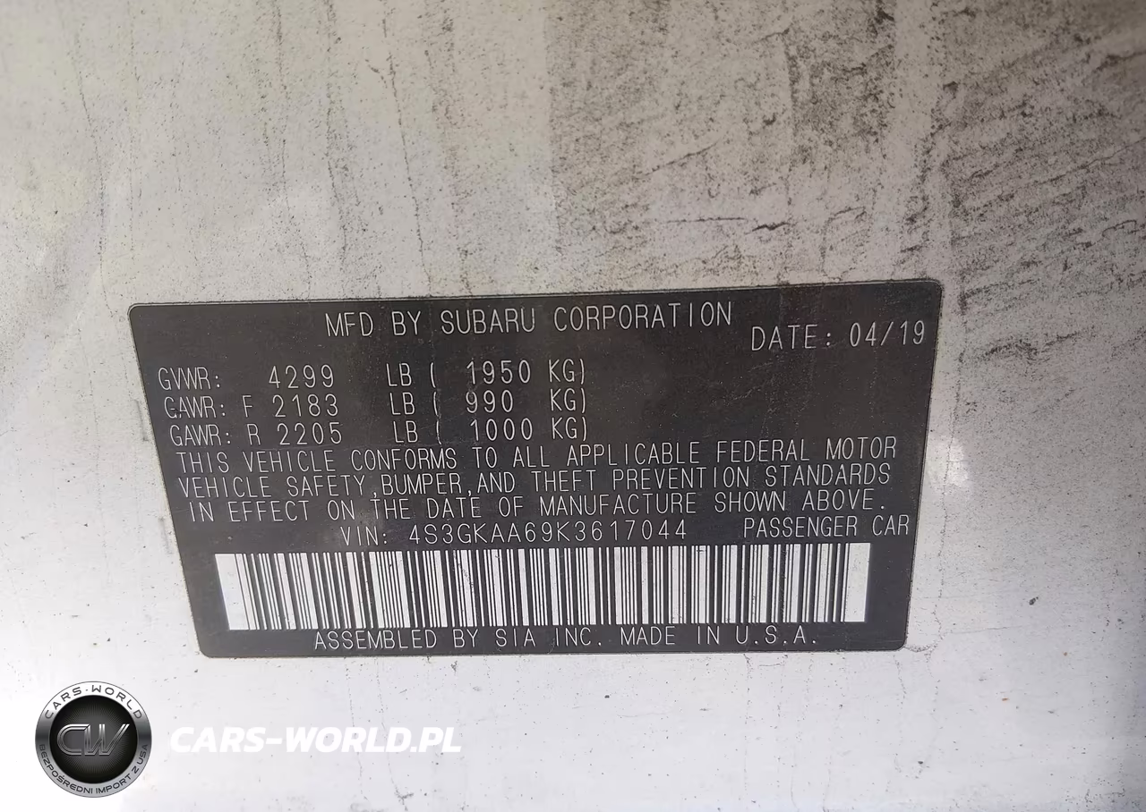 2019 Subaru Impreza 2.0I VIN:4S3GKAA69K3617044 - 9