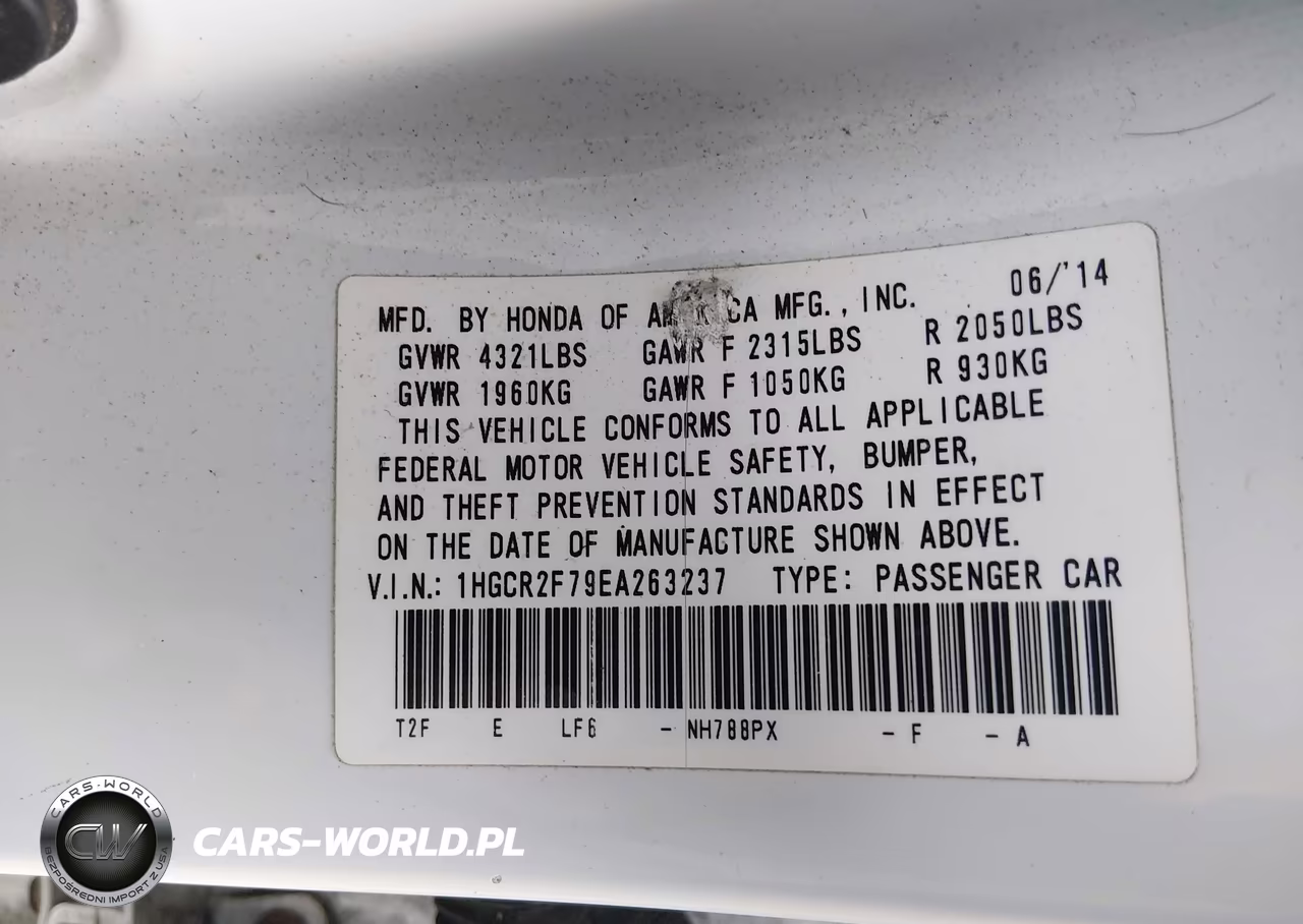 2014 Honda Accord Ex VIN:1HGCR2F79EA263237 - 9