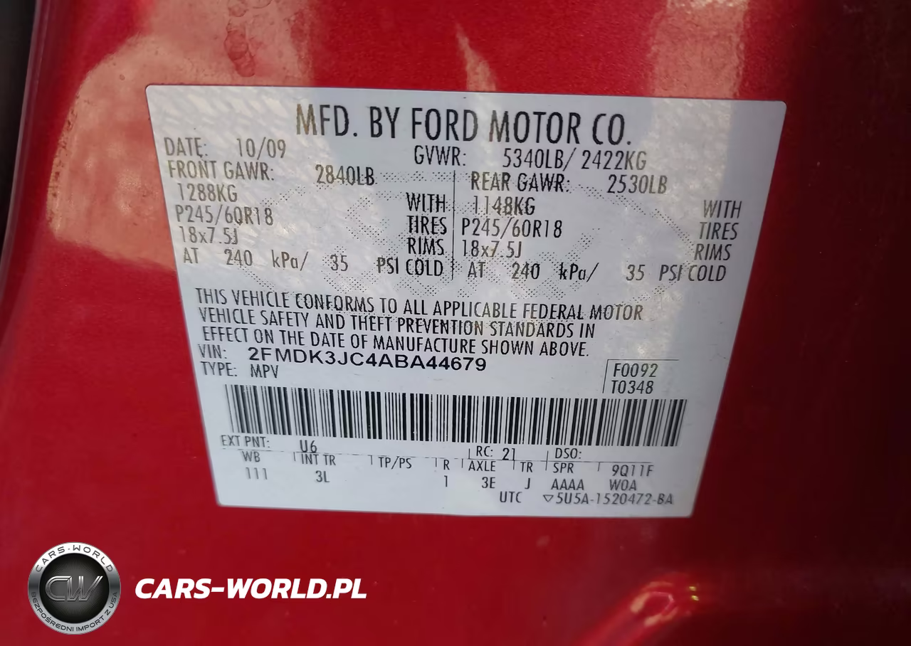 2010 Ford Edge Sel VIN:2FMDK3JC4ABA44679 - 9