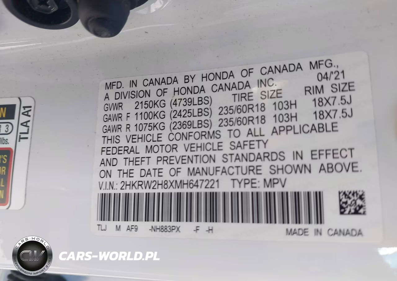 2021 Honda Cr-V Awd Ex-L VIN:2HKRW2H8XMH647221 - 9
