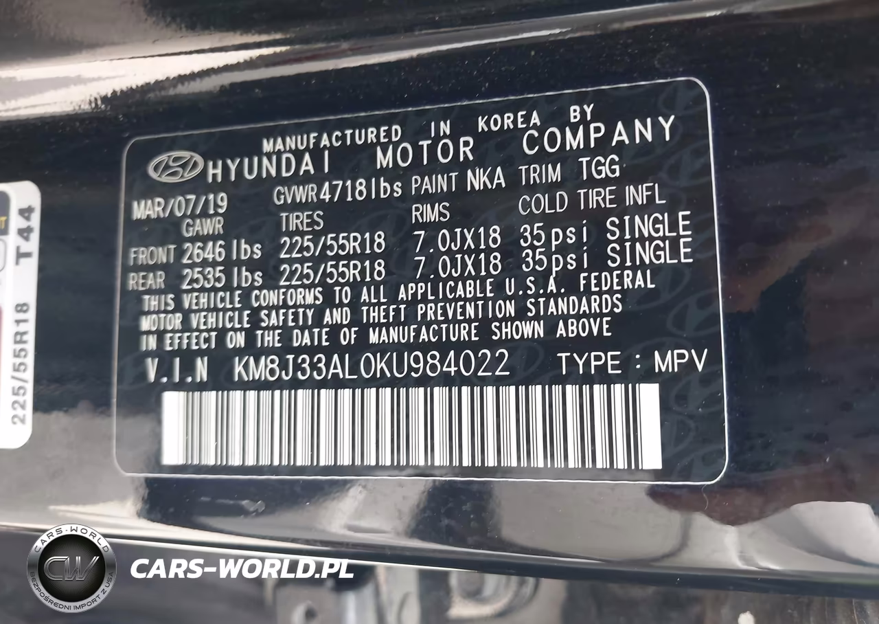 2019 Hyundai Tucson Sel VIN:KM8J33AL0KU984022 - 9
