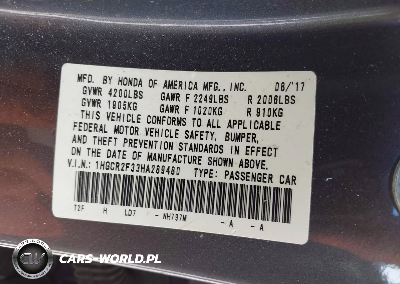 2017 Honda Accord Lx VIN:1HGCR2F33HA289480 - 9