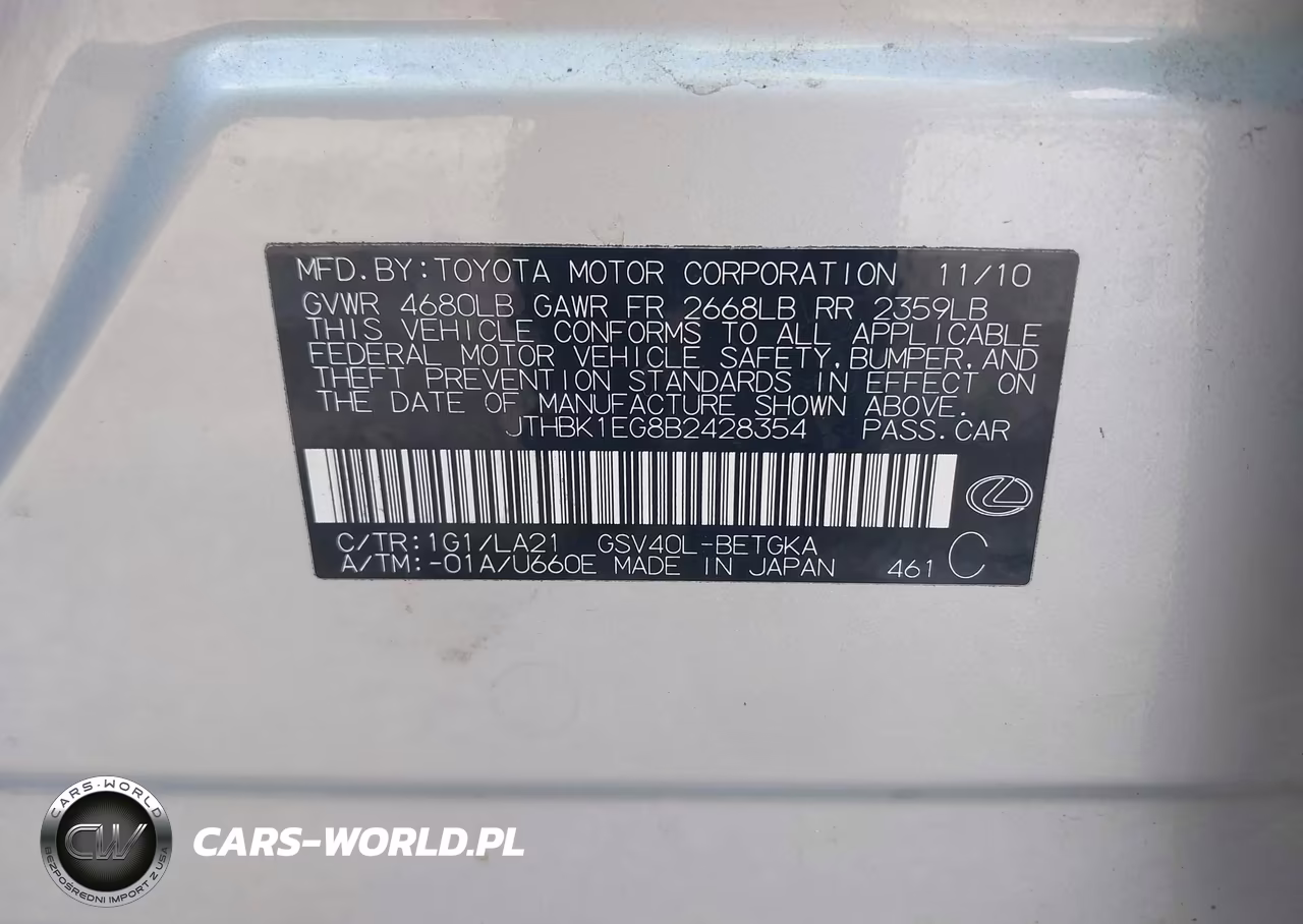 2011 Lexus Es 350 VIN:JTHBK1EG8B2428354 - 9