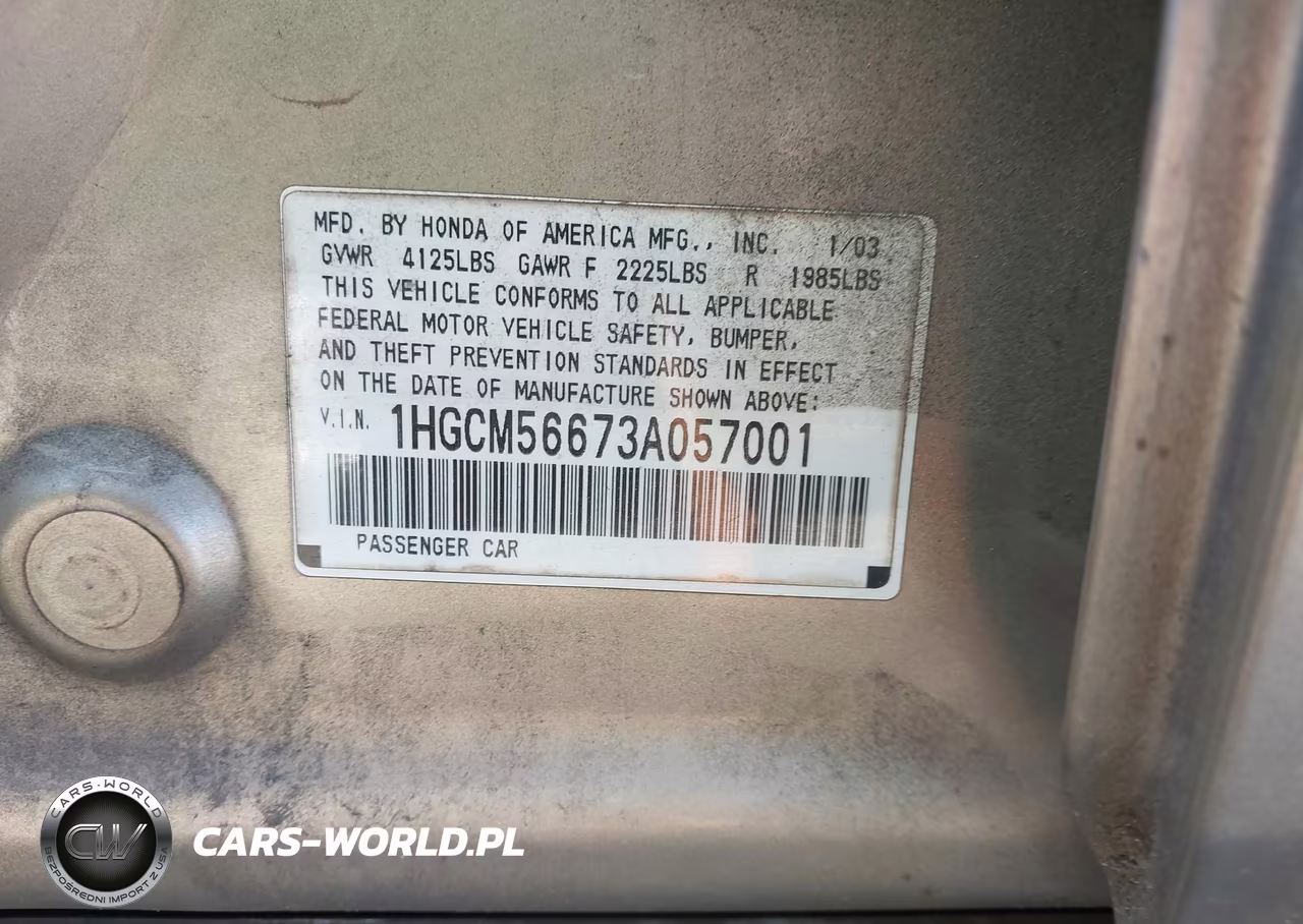 2003 Honda Accord 2.4 Ex VIN:1HGCM56673A057001 - 9