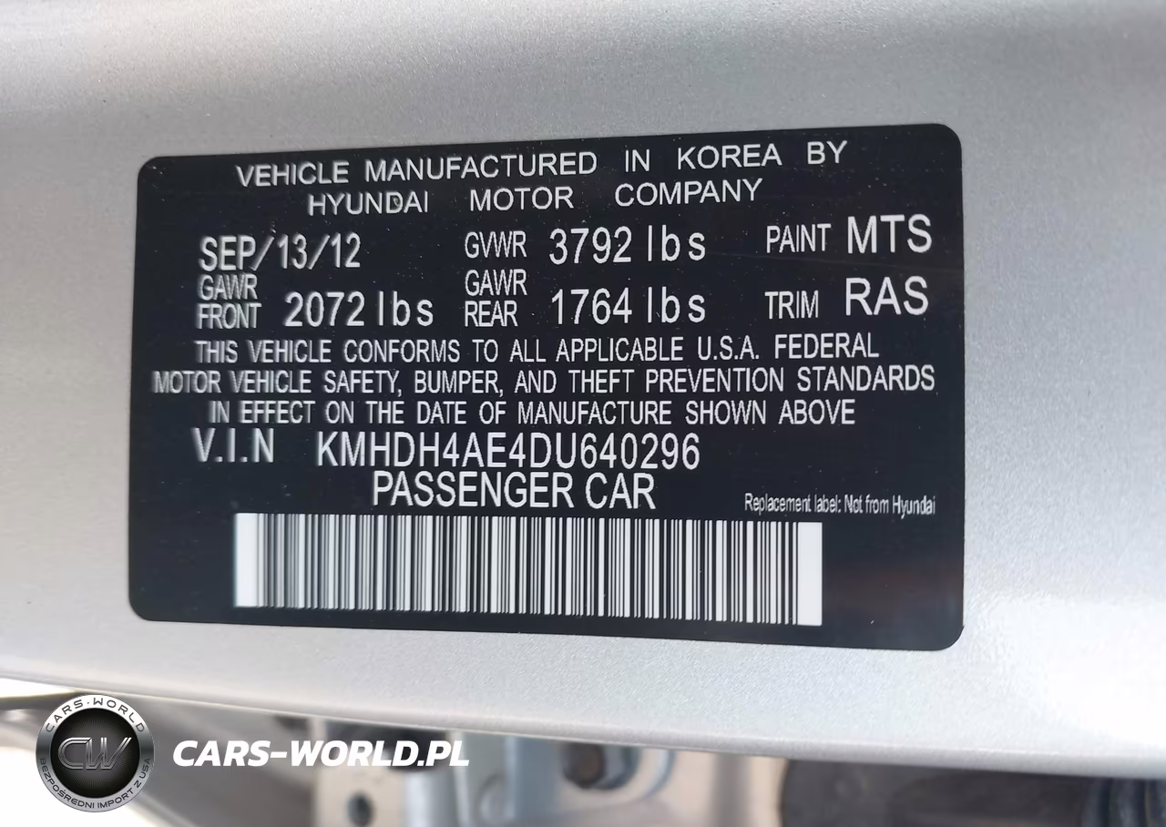 2013 Hyundai Elantra Gls VIN:KMHDH4AE4DU640296 - 9