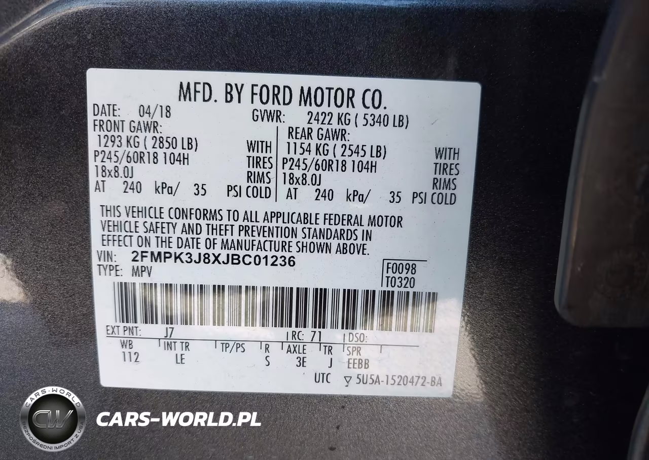 2018 Ford Edge Sel VIN:2FMPK3J8XJBC01236 - 9