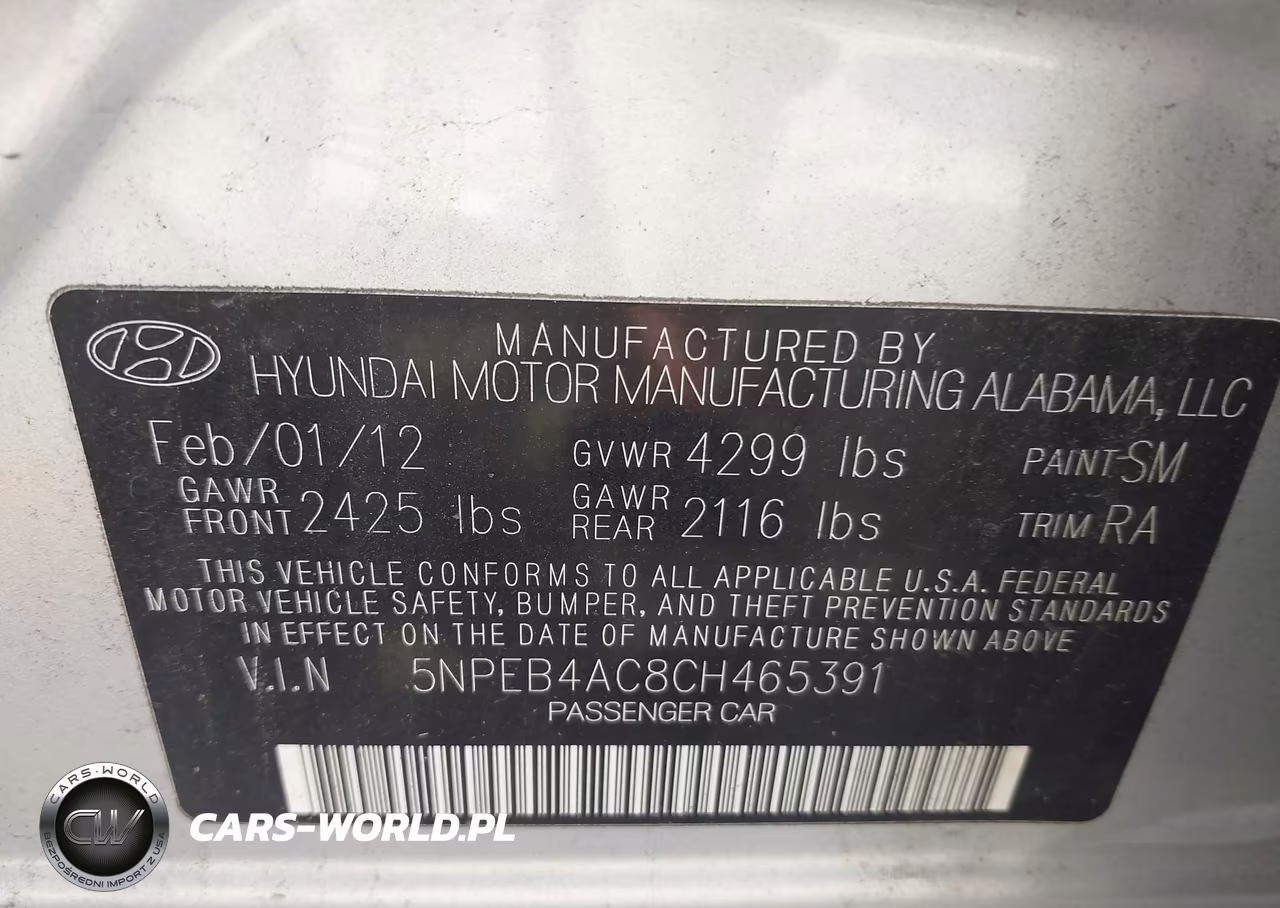2012 Hyundai Sonata Gls VIN:5NPEB4AC8CH465391 - 9