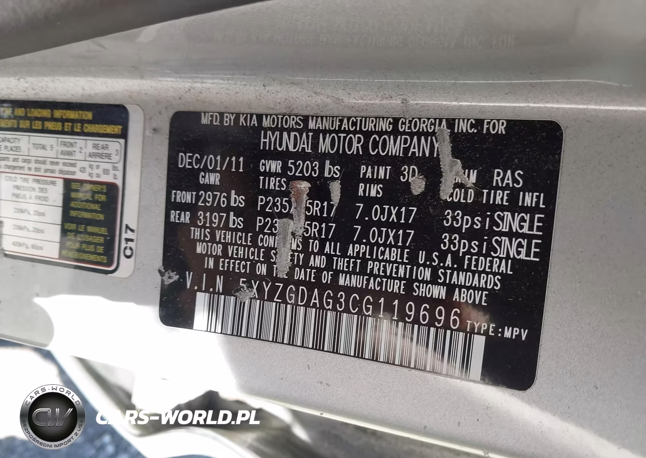 2012 Hyundai Santa Fe Gls V6 VIN:5XYZGDAG3CG119696 - 9
