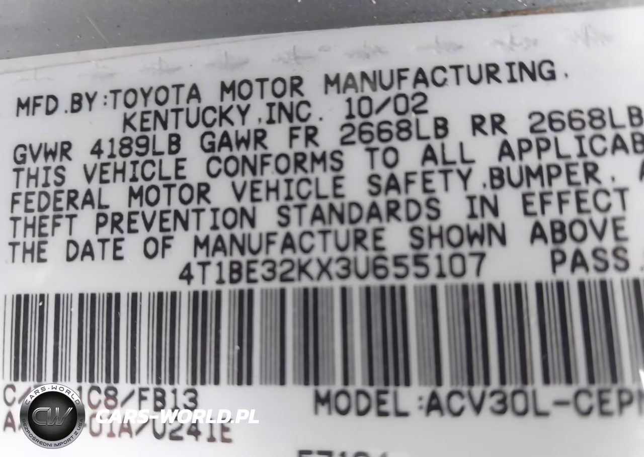 2003 Toyota Camry Le VIN:4T1BE32KX3U655107 - 9