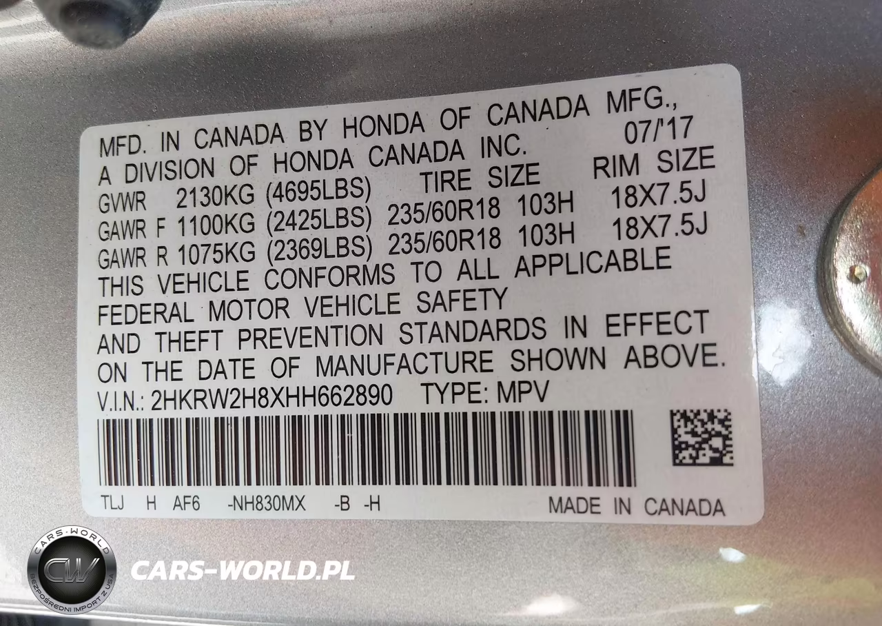 2017 Honda Cr-V Ex-L-Ex-L Navi VIN:2HKRW2H8XHH662890 - 9
