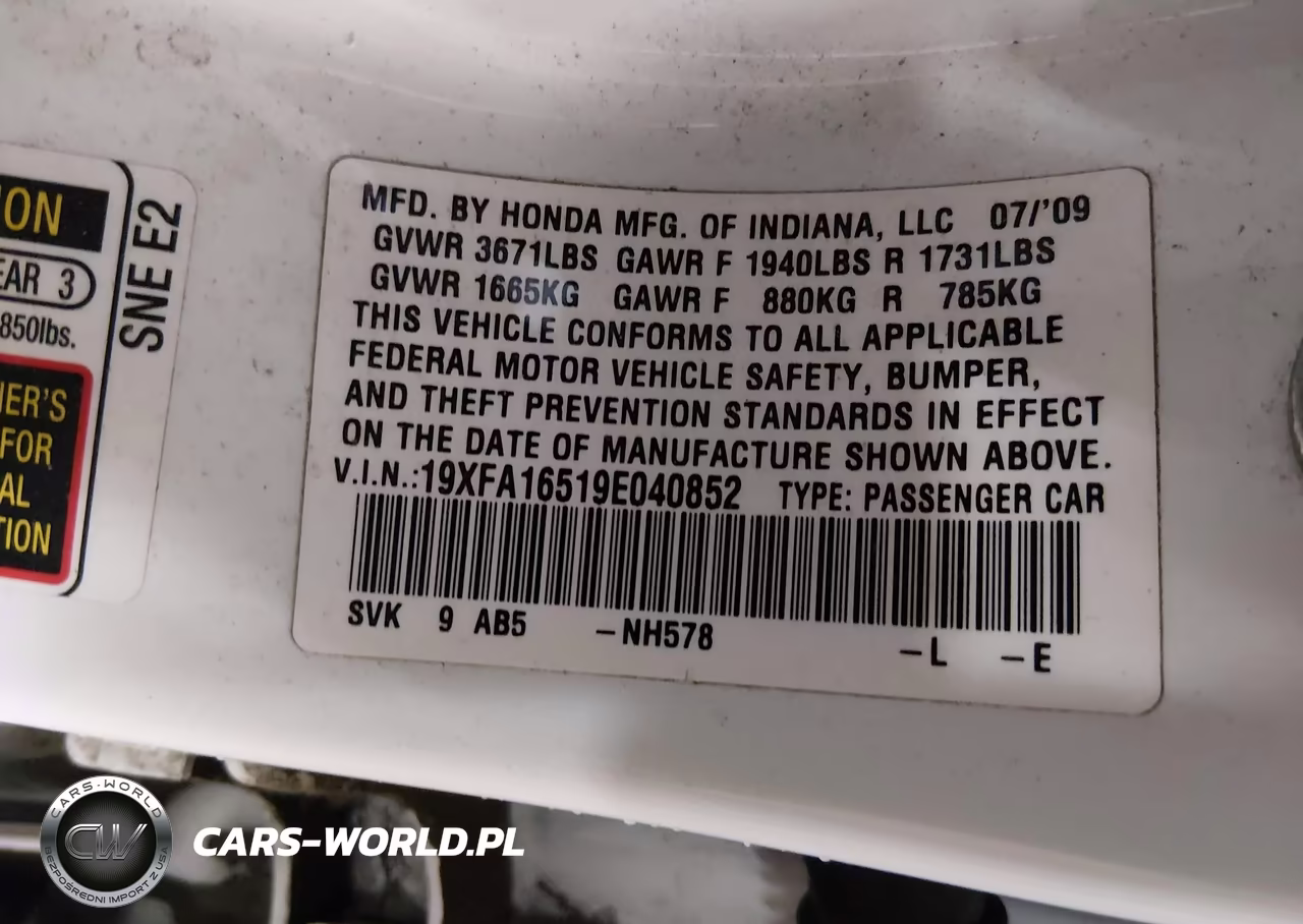 2009 Honda Civic Lx VIN:19XFA16519E040852 - 9
