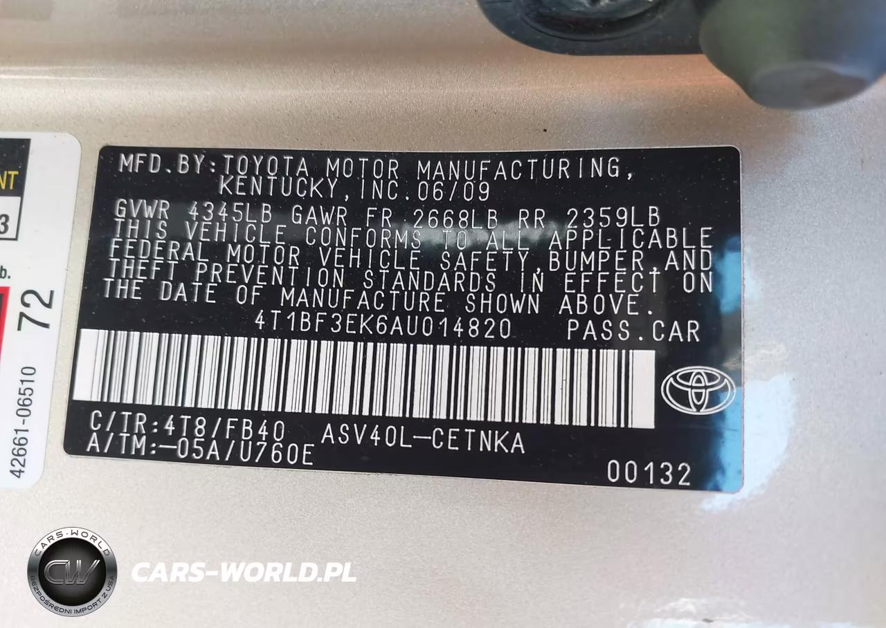 2010 Toyota Camry Base VIN:4T1BF3EK6AU014820 - 9