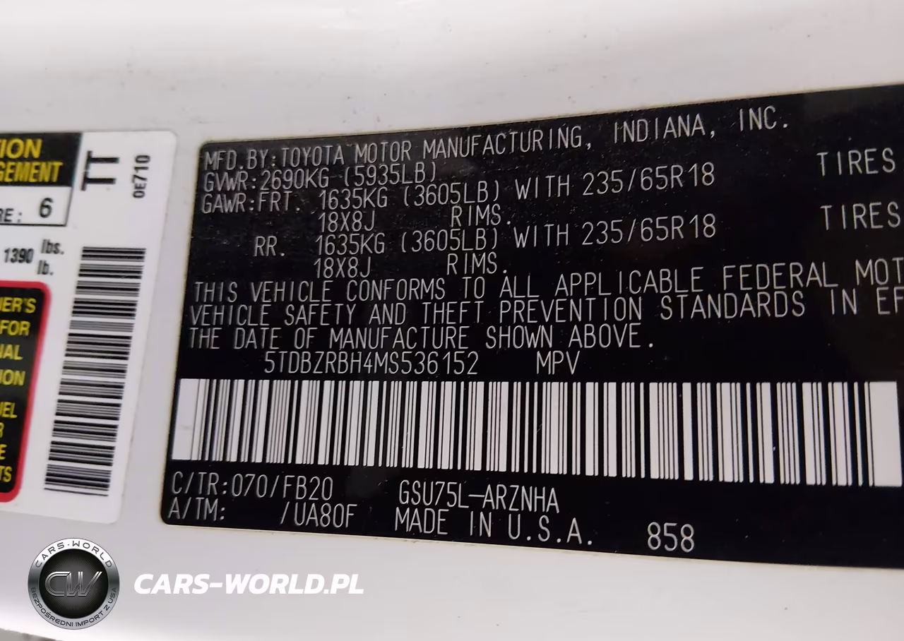 2021 Toyota Highlander Le VIN:5TDBZRBH4MS536152 - 9