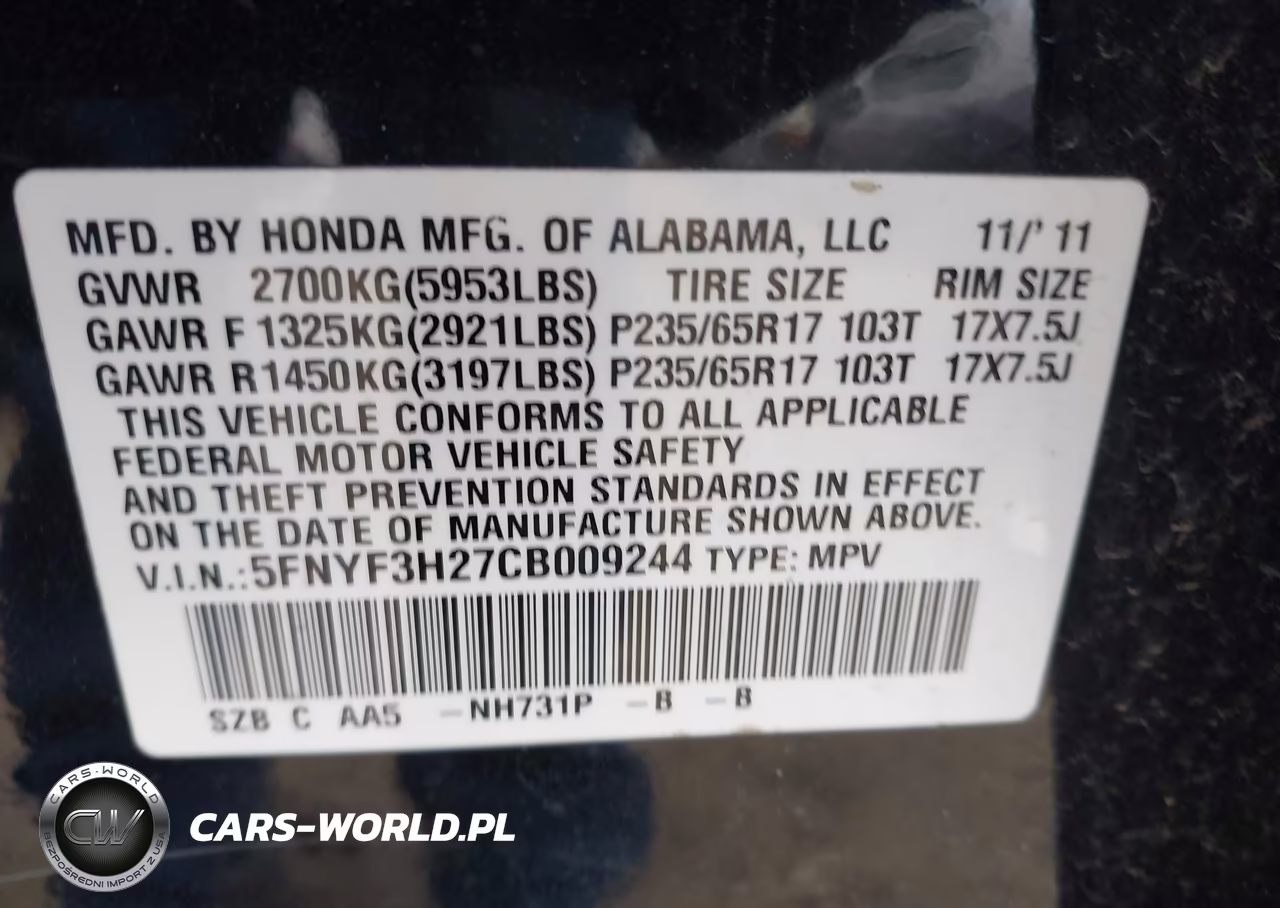 2012 Honda Pilot Lx VIN:5FNYF3H27CB009244 - 9