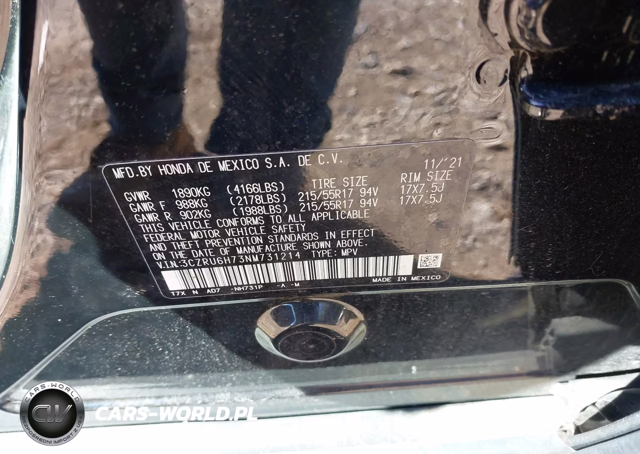 2022 Honda Hr-V Awd Ex-L VIN:3CZRU6H73NM731214 - 9